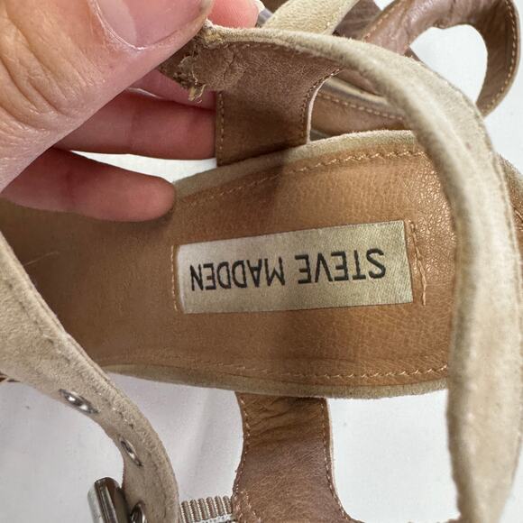 Steve Madden Heels Womens 7 Tan Alva Stacked Block Heel Open Toe Suede Leather - Picture 8 of 12